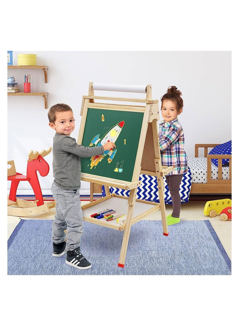 Kids Easel Wooden Art Easel Adjustable Standing Easel Double Sided Drawing Easel