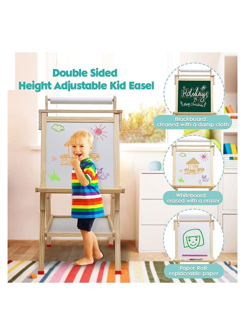 Kids Easel Wooden Art Easel Adjustable Standing Easel Double Sided Drawing Easel