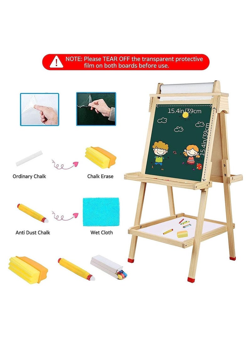 Kids Easel Wooden Art Easel Adjustable Standing Easel Double Sided Drawing Easel