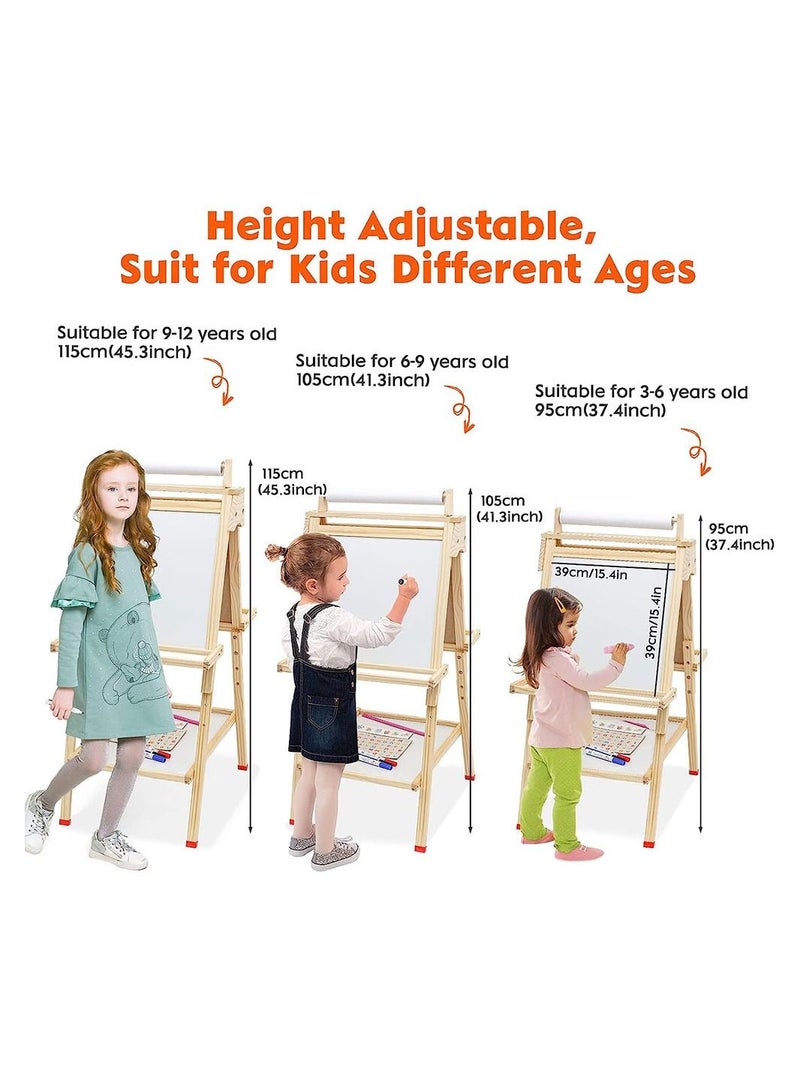 Kids Easel Wooden Art Easel Adjustable Standing Easel Double Sided Drawing Easel