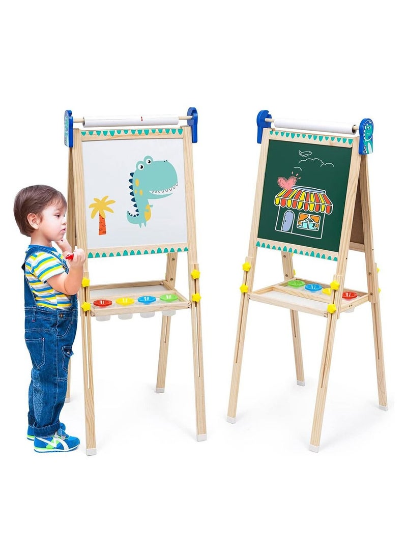 Kids Standing Art Easel with Paper Roll Height Adjustable Chalk Board Magnetic White Board for Kids Painting and Drawing