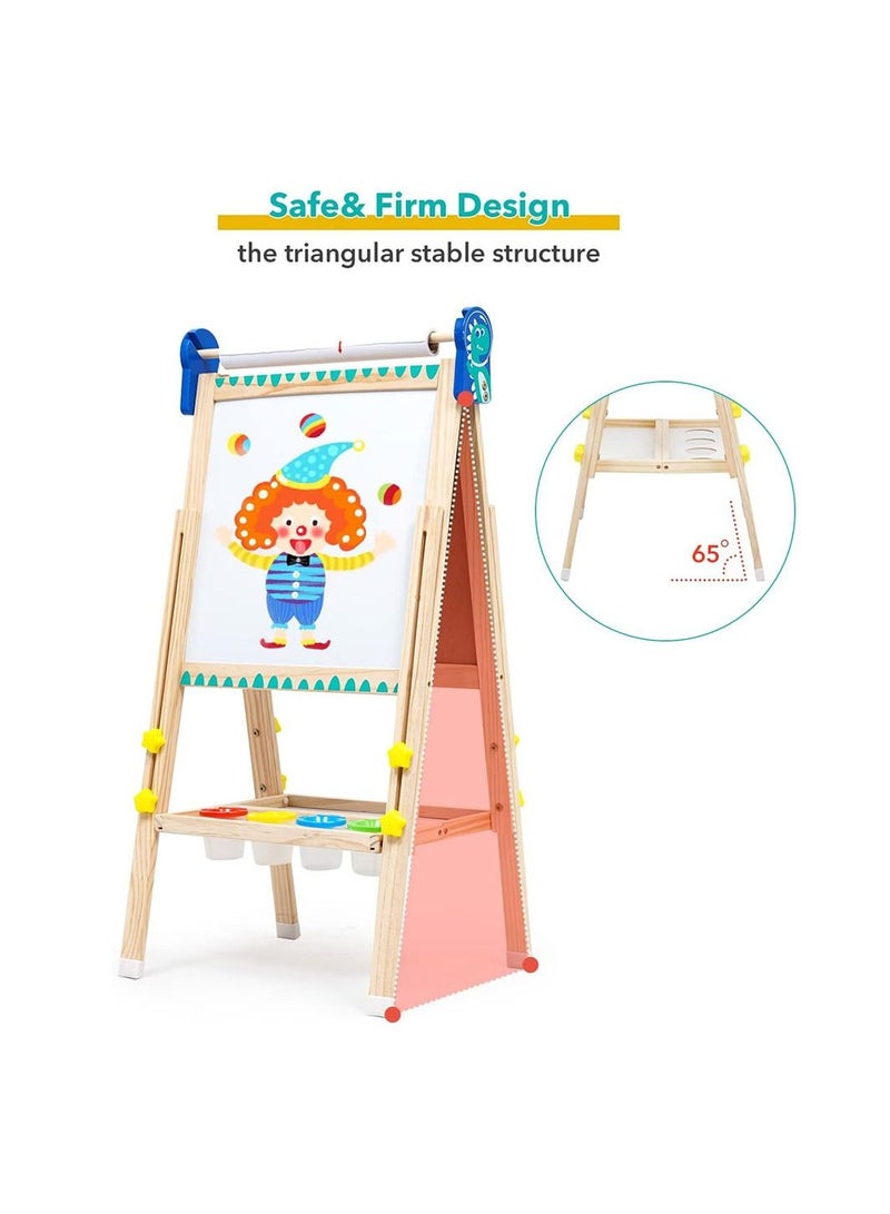 Kids Standing Art Easel with Paper Roll Height Adjustable Chalk Board Magnetic White Board for Kids Painting and Drawing