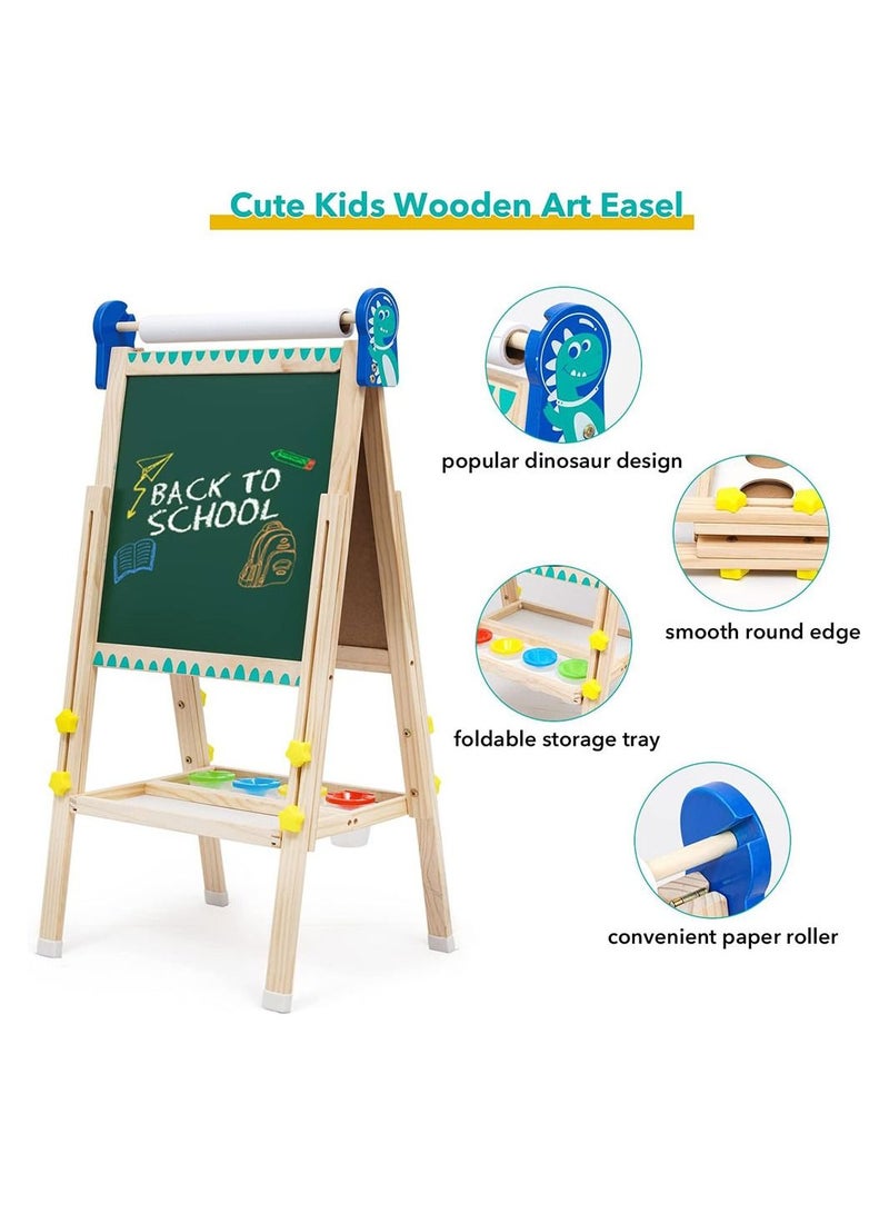 Kids Standing Art Easel with Paper Roll Height Adjustable Chalk Board Magnetic White Board for Kids Painting and Drawing