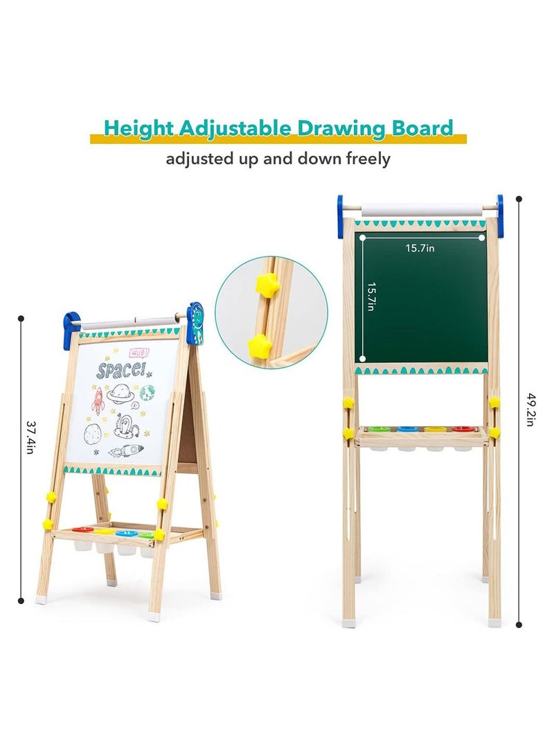 Kids Standing Art Easel with Paper Roll Height Adjustable Chalk Board Magnetic White Board for Kids Painting and Drawing