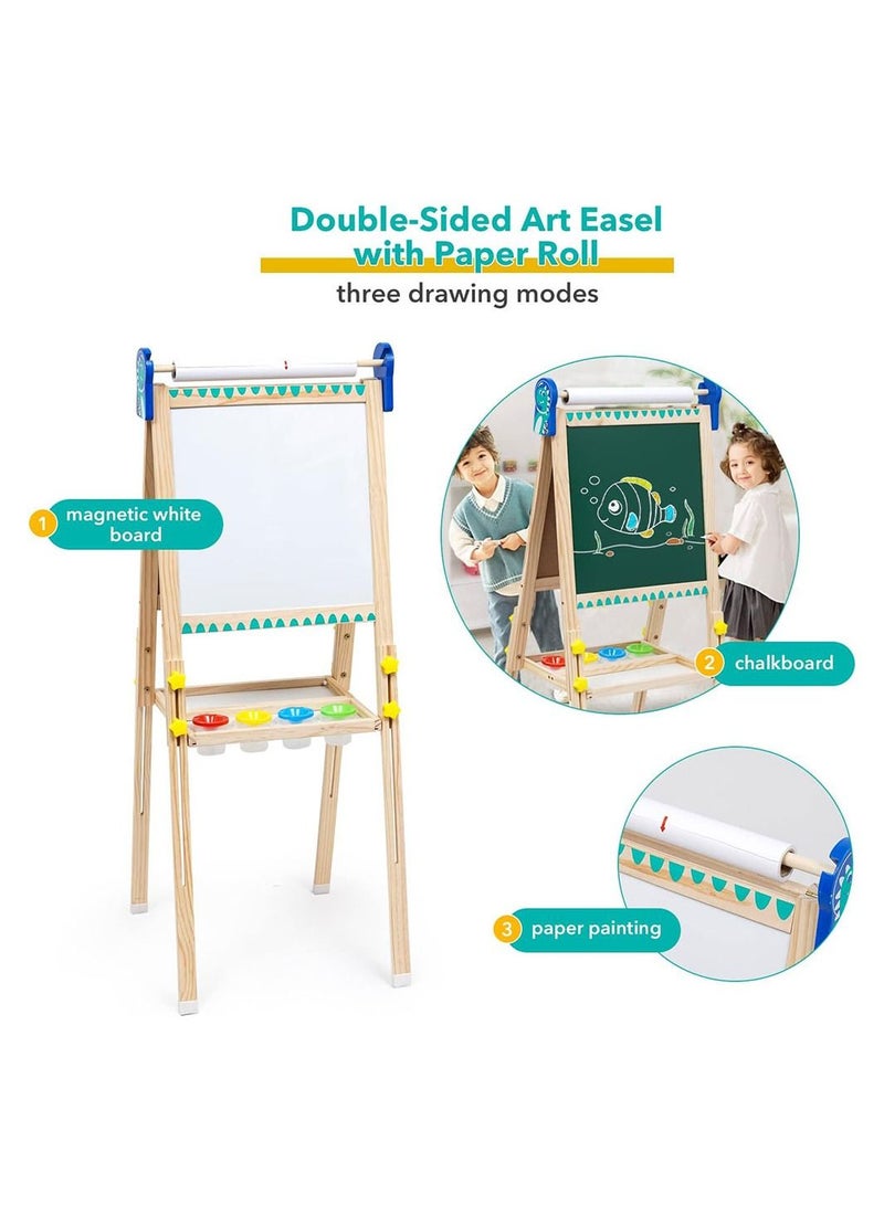 Kids Standing Art Easel with Paper Roll Height Adjustable Chalk Board Magnetic White Board for Kids Painting and Drawing