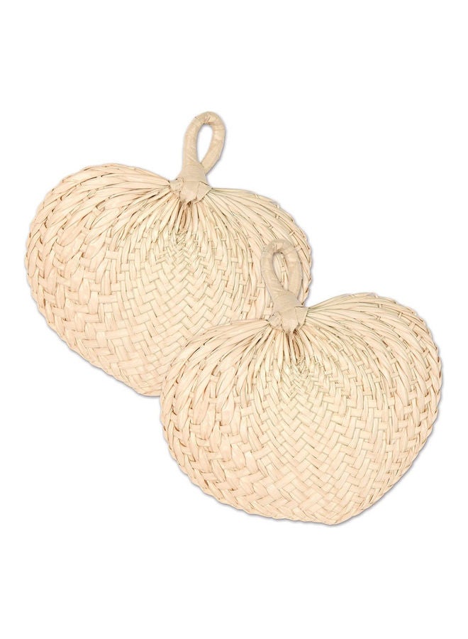 2-Piece Natural Raffia Tropical Hand Fans