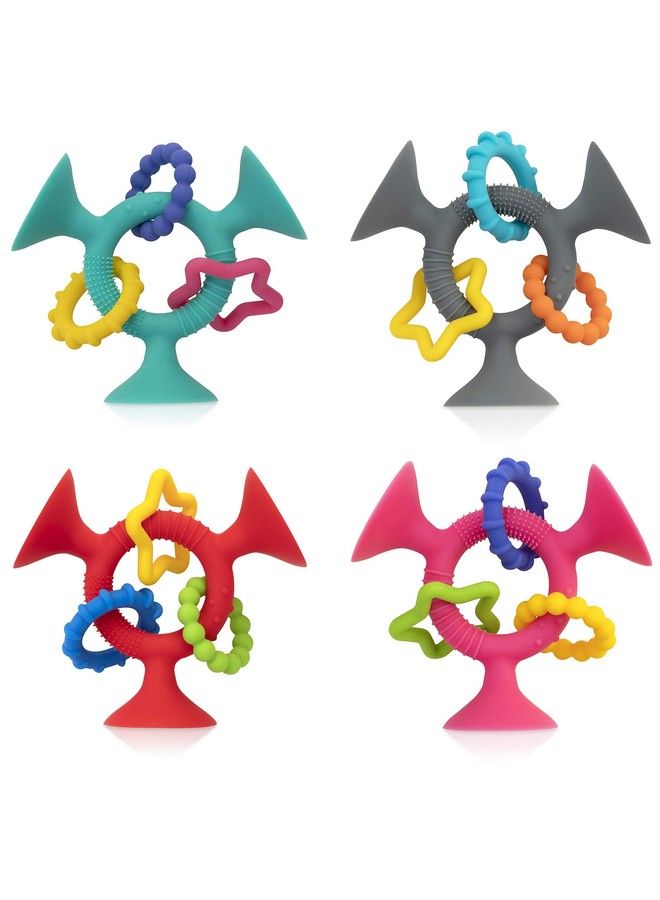 Silly Three Prong Interactive Suction Toy With Colorful Rings Aqua