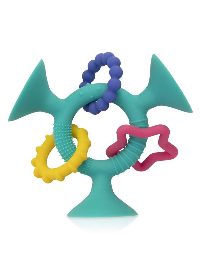 Silly Three Prong Interactive Suction Toy With Colorful Rings Aqua