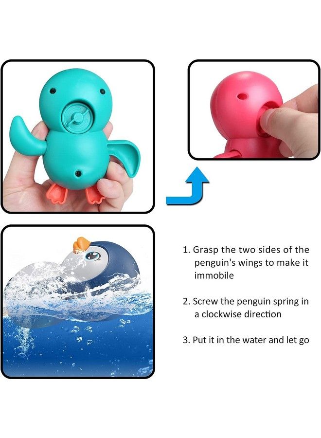 Windup Toys Key Operated Toys Cutte Floating Bathing Toys Bath Toys Swimming Turtle Penguin For Toddlers ; Babies Pack Of 2 (Multicolore