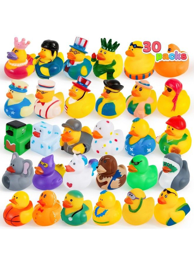 30 Pcs Rubber Ducks Assortment Mini Rubber Duckie Toys With Mesh Carry Bag For Kids Baby Bath Shower Toys Birthday Gifts Summer Beach Pool Activity Carnival Holiday Party Favors