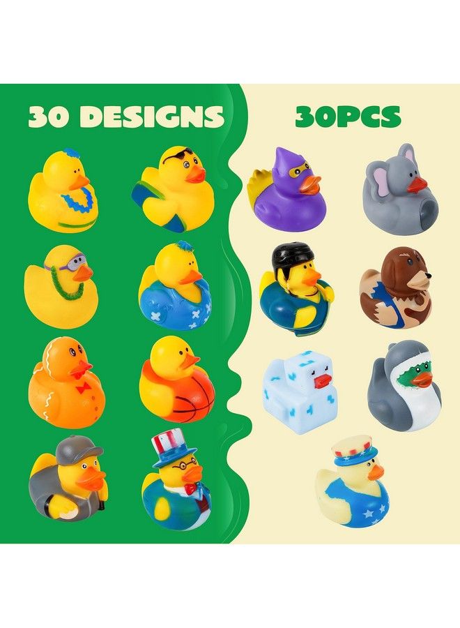 30 Pcs Rubber Ducks Assortment Mini Rubber Duckie Toys With Mesh Carry Bag For Kids Baby Bath Shower Toys Birthday Gifts Summer Beach Pool Activity Carnival Holiday Party Favors