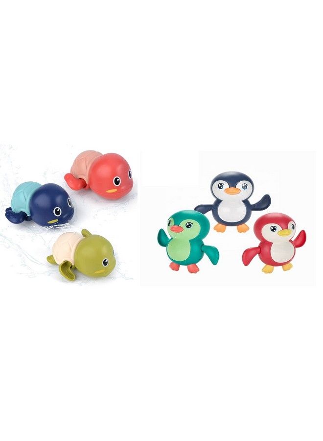 Windup Toys Key Operated Toys Cutte Floating Bathing Toys Bath Toys Swimming Turtle Penguin For Toddlers Babies Pack Of 2 (Multicolore