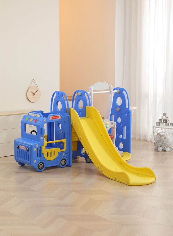 Bus Theme Colorful Plastic Swing Slide Set For Kids Indoor