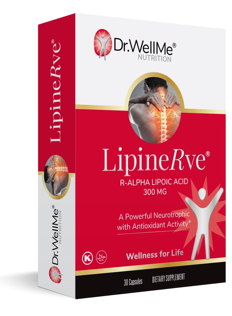 Dr.WellMe Lipinerve Natural Dietary Supplements for Neuropathic Pain | Highly Effective Antioxidant & Anti-inflammatory Capsules with R-Alpha Lipoic Acid | Neuropathy Nerve Pain Relief Support Supplement - 30 Capsules