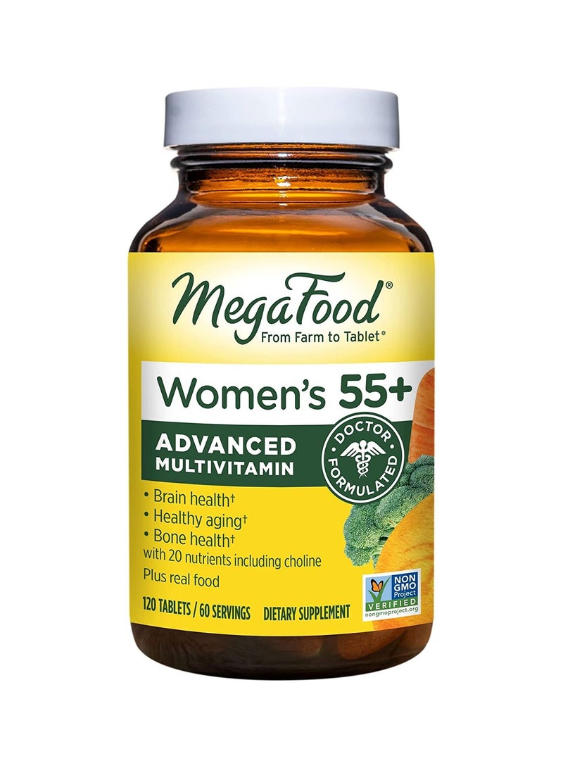 MegaFood Women's 55+ Advanced Multivitamin,Supports healthy aging,brain and bone health - 20 Natrients Including Choline  - 120 Tablets (60 Servings)