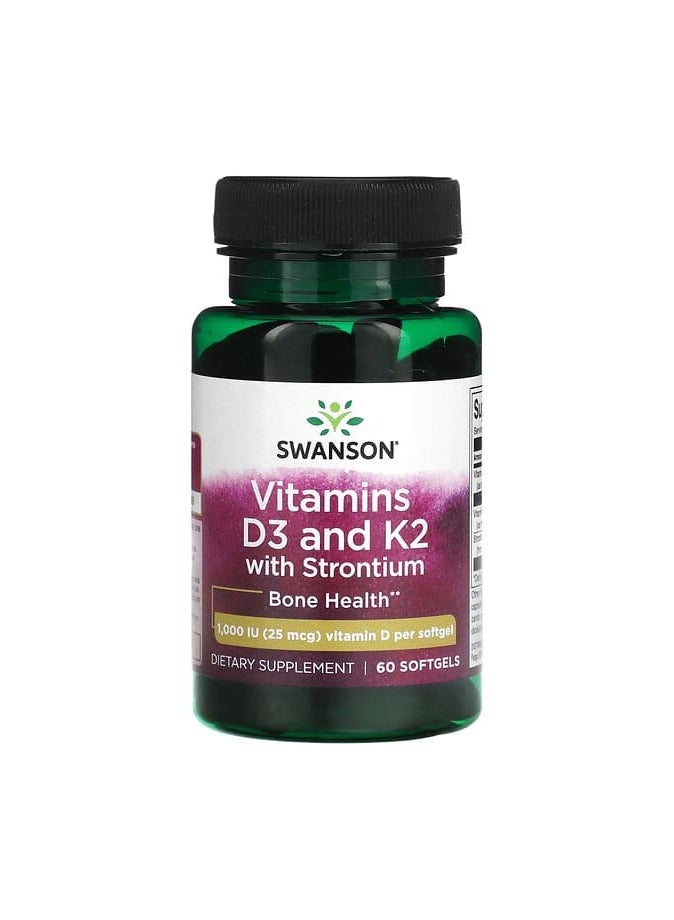 Vitamins D3 and K2 with Strontium, 1,000 IU (25 mcg), 60 Softgels