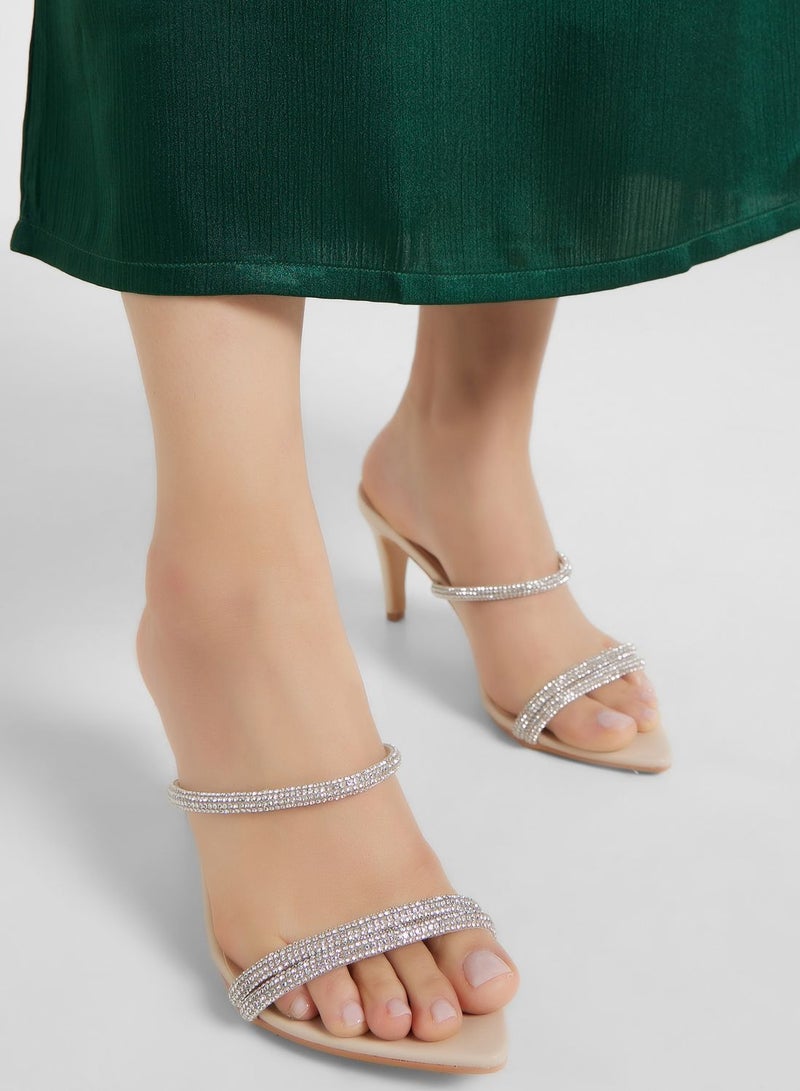 Pointed Toe Sandal With Diamante Trim