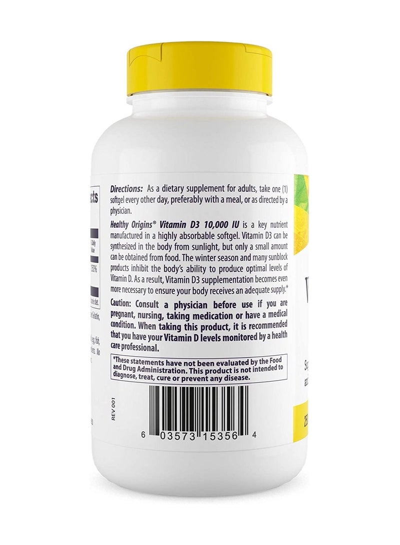 Vitamin D3 10,000 IU Supports Bone Health and Immune Function, NON GMO, 3RD Party Tested Dietary Supplement - 250 MCG 360 Softgels