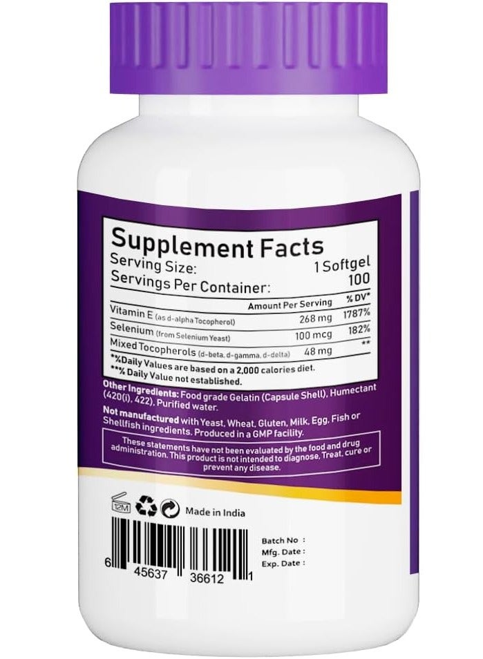 Vitamin E-400 Mixed Tocopherols & Selenium 100 Softgel, Supports Heart, Skin, Immune Health & Antioxidant Protection For Men And Women