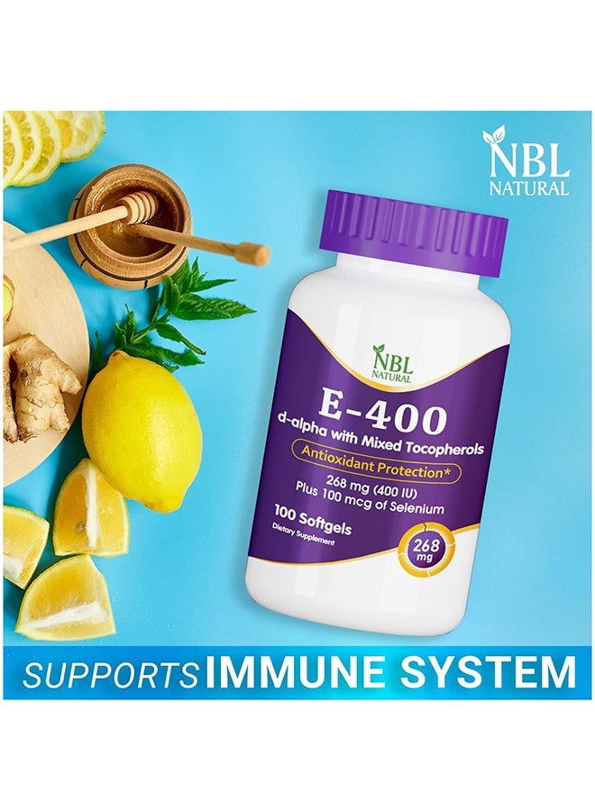 Vitamin E-400 Mixed Tocopherols & Selenium 100 Softgel, Supports Heart, Skin, Immune Health & Antioxidant Protection For Men And Women