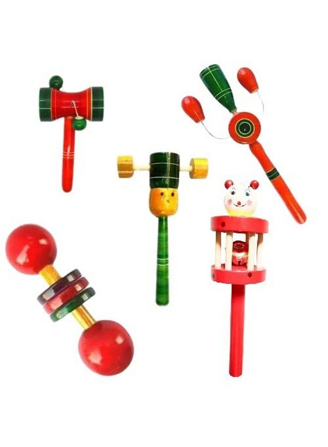 Toys Wooden Rattles Toys For Baby;New Born Infant Kids Set Of 5 Pcs Multicolor Discover Sounds Develops Sensory Skills