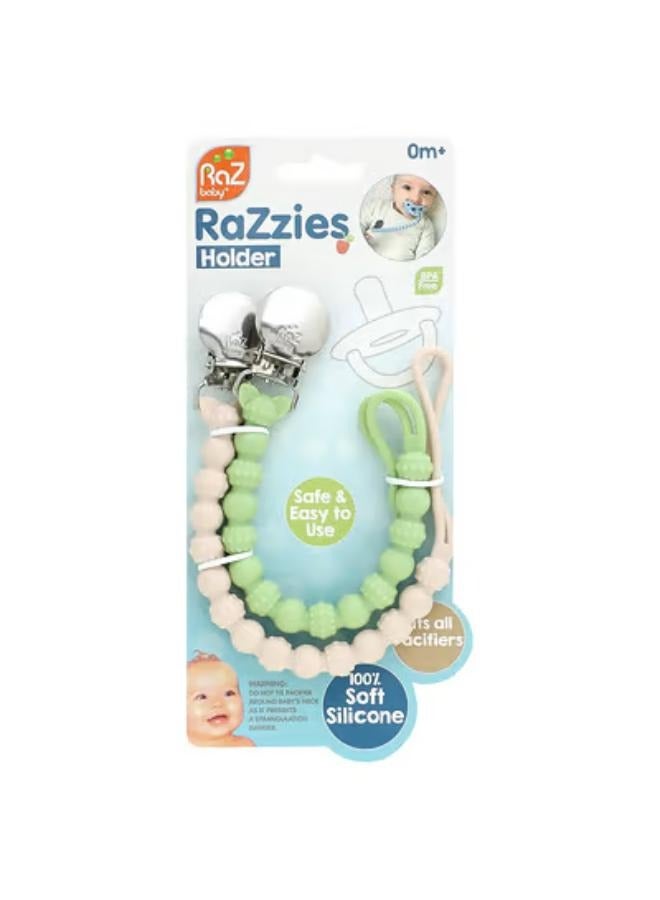 RaZzies Pacifier Holder, 0m+, Green/Beige, 2 Holders