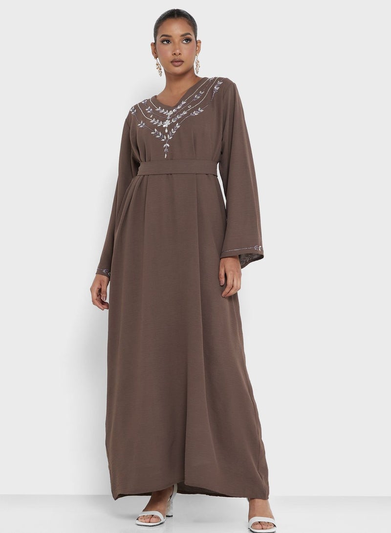 Embellished Belted Jalabiya