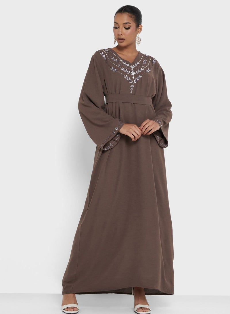 Embellished Belted Jalabiya