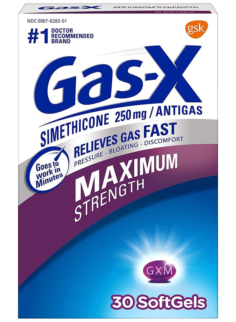 Maximum Strength Gas Relief Softgels with Simethicone 250 mg - 30 Count