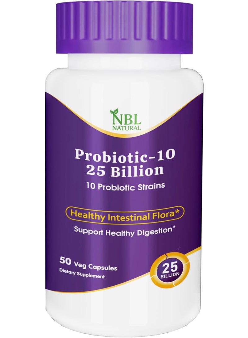 Probiotic-10, 25 Billion, with 10 Probiotic Strains, 50 Veg Capsules