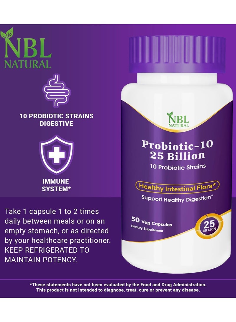 Probiotic-10, 25 Billion, with 10 Probiotic Strains, 50 Veg Capsules