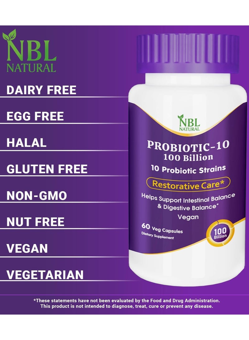 Probiotic-10, 100 Billion, with 10 Probiotics Strains, 60 Veg Capsules