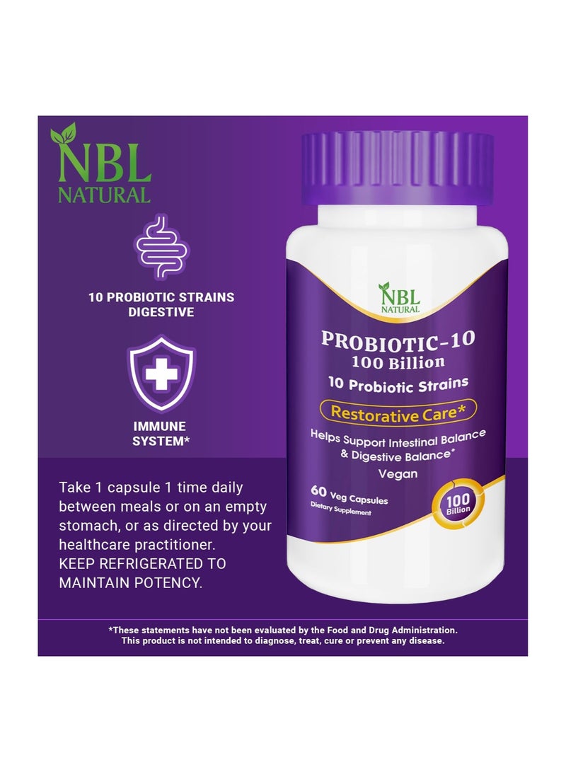 Probiotic-10, 100 Billion, with 10 Probiotics Strains, 60 Veg Capsules