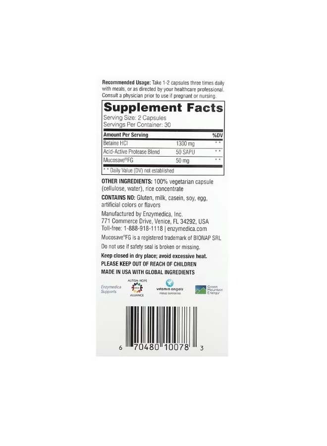 Fast Acting Betaine HCl 60 Capsules