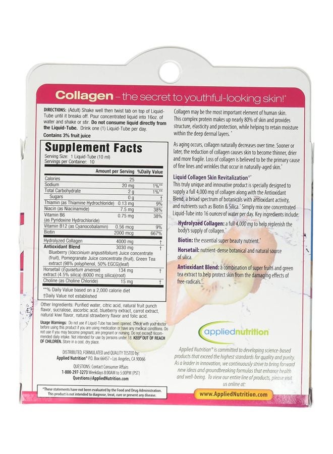 Liquid Collagen Skin Revitalization Dietary Supplement - 10 Liquid Tubes