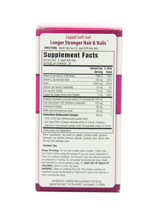 Longer Stronger Hair And Nails Dietary Supplement - 60 Liquid Softgels