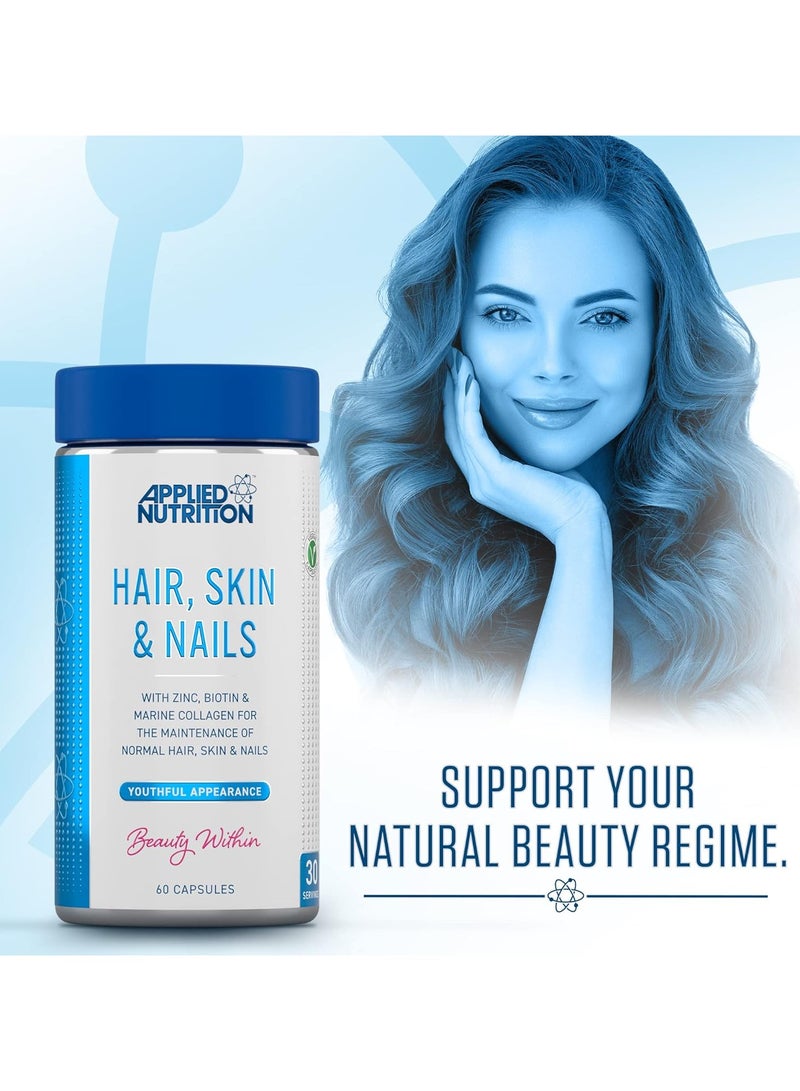 Hair, Skin, Nails - Biotin & Marine Collagen For Healthy Hair Growth, Skin & Nails Supplement With 10000 Mcg Biotin (60 Capsules - 30 Servings)