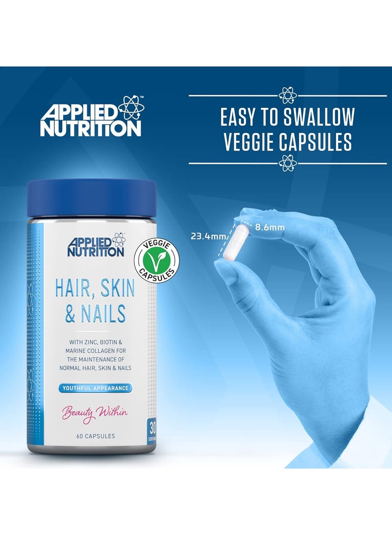 Hair, Skin, Nails - Biotin & Marine Collagen For Healthy Hair Growth, Skin & Nails Supplement With 10000 Mcg Biotin (60 Capsules - 30 Servings)