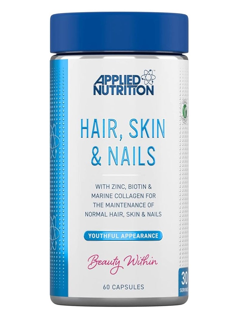 Hair, Skin, Nails - Biotin & Marine Collagen For Healthy Hair Growth, Skin & Nails Supplement With 10000 Mcg Biotin (60 Capsules - 30 Servings)