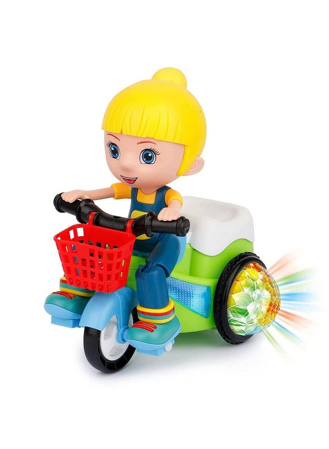 Stunt Bicycle Toy For Boys Girls Kids To Play With Basket And Rotating 360 Degree With Light And Music Features(Green)