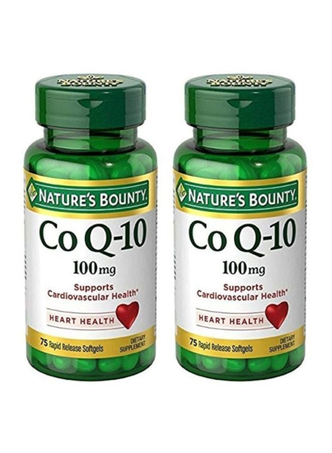 Pack Of 2 Co Q-10 Heart Health Support Dietary Supplement 100 Mg - 75 Capsules