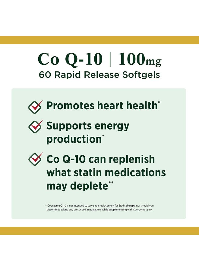 Pack Of 2 Co Q-10 Heart Health Support Dietary Supplement 100 Mg - 75 Capsules