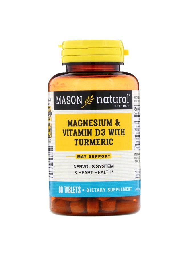 Magnesium And Vitamin D3 With Turmeric Dietary Supplement - 60 Tablets