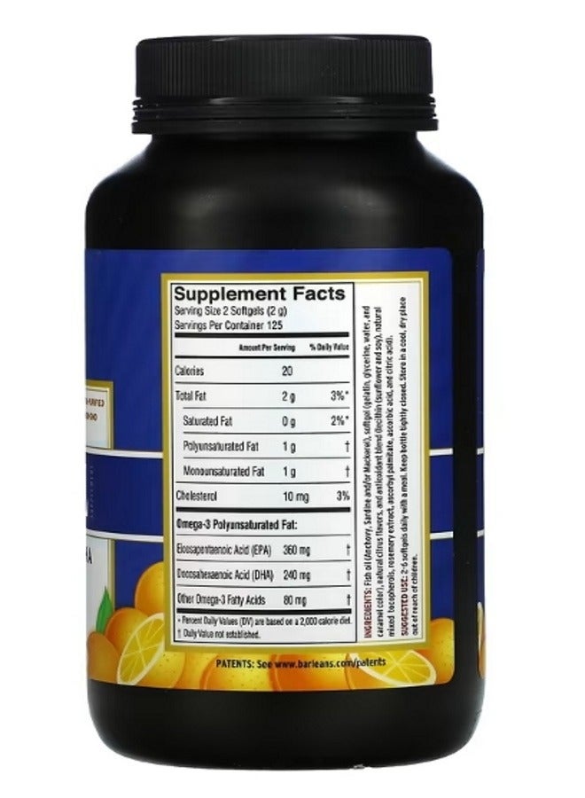 Fresh Catch Fish Oil Supplement Omega3 EPA/DHA Orange 250 Softgels