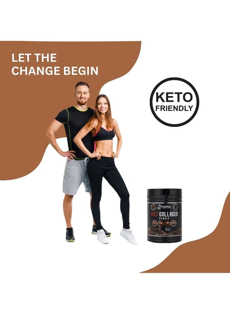 MCT Collagen Powder Chocolate Flavored with Collagen Peptides Types 1 & 3 for Skin, Hair, Bone & Joints + Supports Ketosis and Weight Loss Support (Halal Certified)- Quick Source of Energy