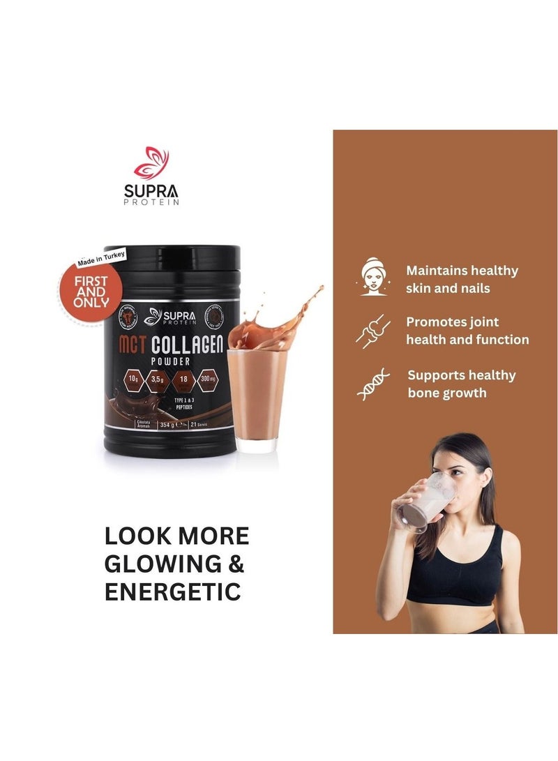 MCT Collagen Powder Chocolate Flavored with Collagen Peptides Types 1 & 3 for Skin, Hair, Bone & Joints + Supports Ketosis and Weight Loss Support (Halal Certified)- Quick Source of Energy