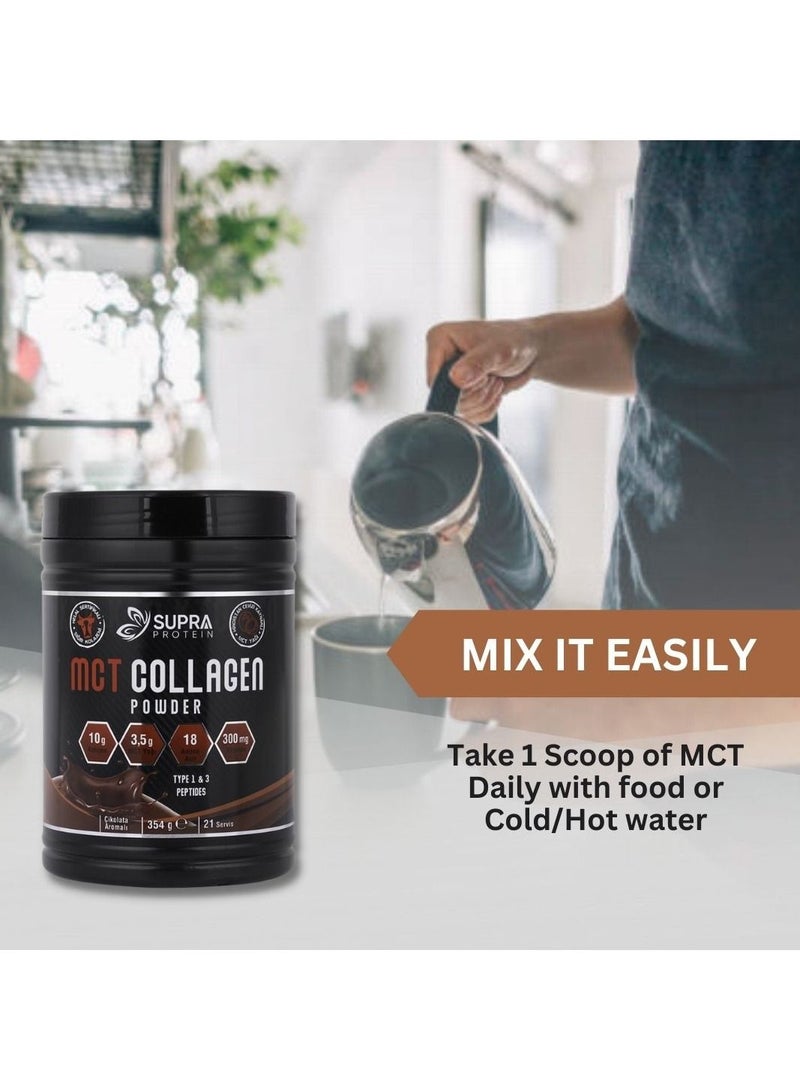 MCT Collagen Powder Chocolate Flavored with Collagen Peptides Types 1 & 3 for Skin, Hair, Bone & Joints + Supports Ketosis and Weight Loss Support (Halal Certified)- Quick Source of Energy