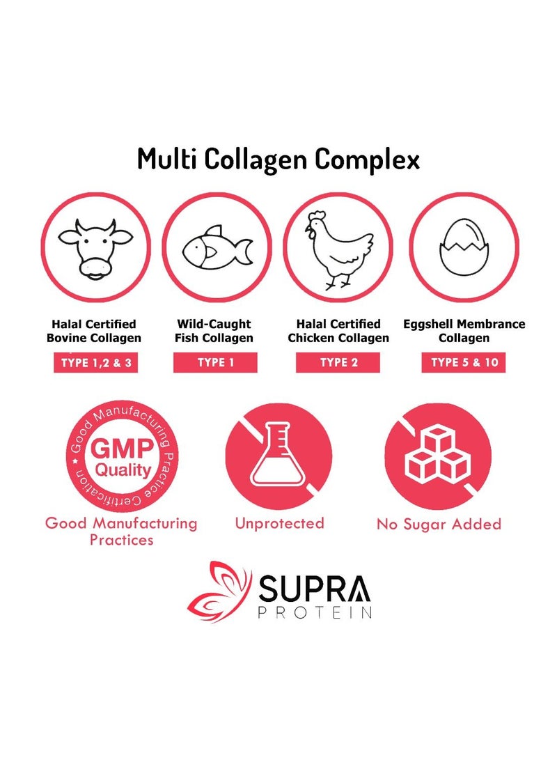 Multi Collagen Complex Dietary supplements 60tablets with collagen peptide types and Hyaluronic acid supports healthy joints cartilage bones skin and gut