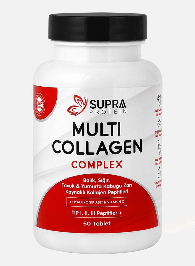 Multi Collagen Complex Dietary supplements 60tablets with collagen peptide types and Hyaluronic acid supports healthy joints cartilage bones skin and gut