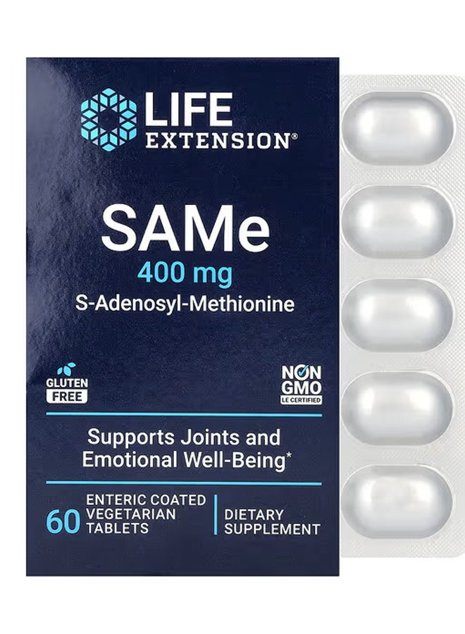 SAMe S-Adenosyl-Methionine 400 mg 60 Enteric Coated  Vegetarian Tablets